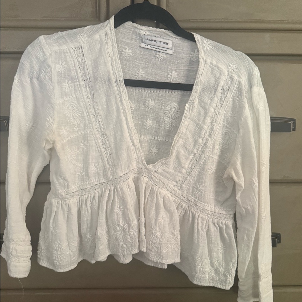 Urban Outfitters Cream Embroidered Blouse